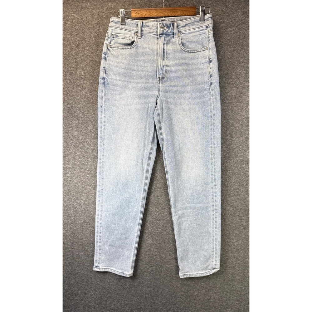American Eagle Mom Straight Jeans Women 6 Light Wash Stretch Denim Night Out EUC